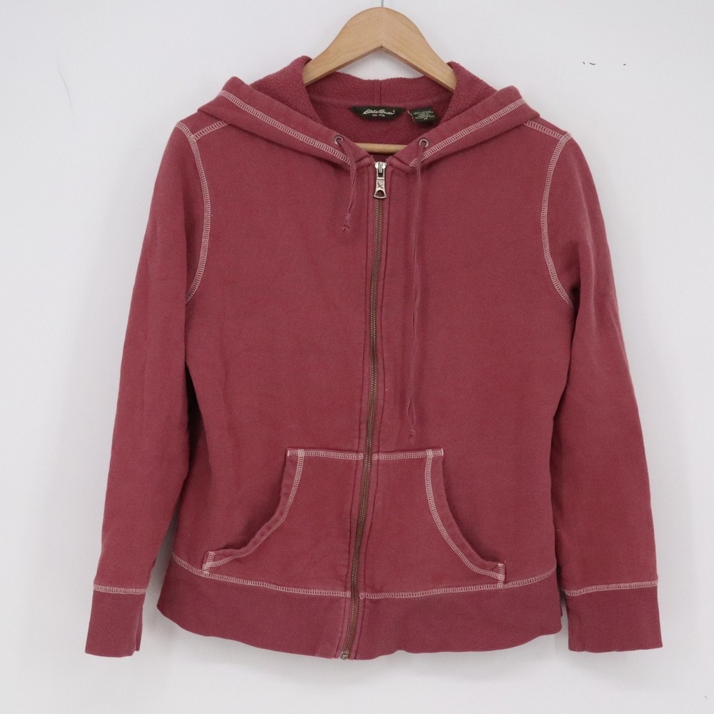 Eddie Bauer Hoodie Womens M Maroon Contrast Stitch Full Zip Excellent
